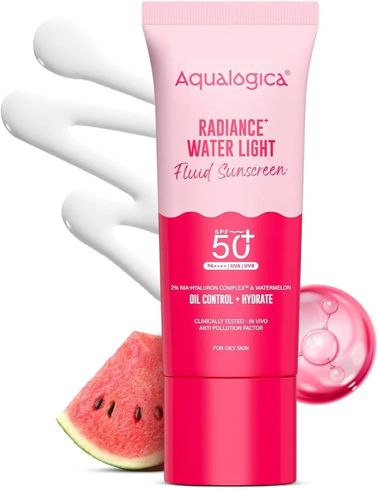 Aqualogica New Radiance Fluid Sunscreen SPF 50+ Pa++++ With Niacinamide And Watermelon For Oily Skin New Age UV Filters