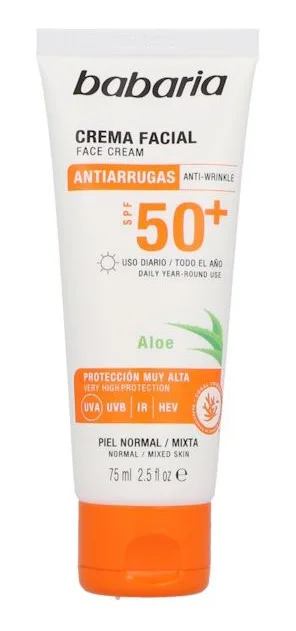 Babaria Crema Facial Solar Antiarrugas SPF50+ Aloe Vera