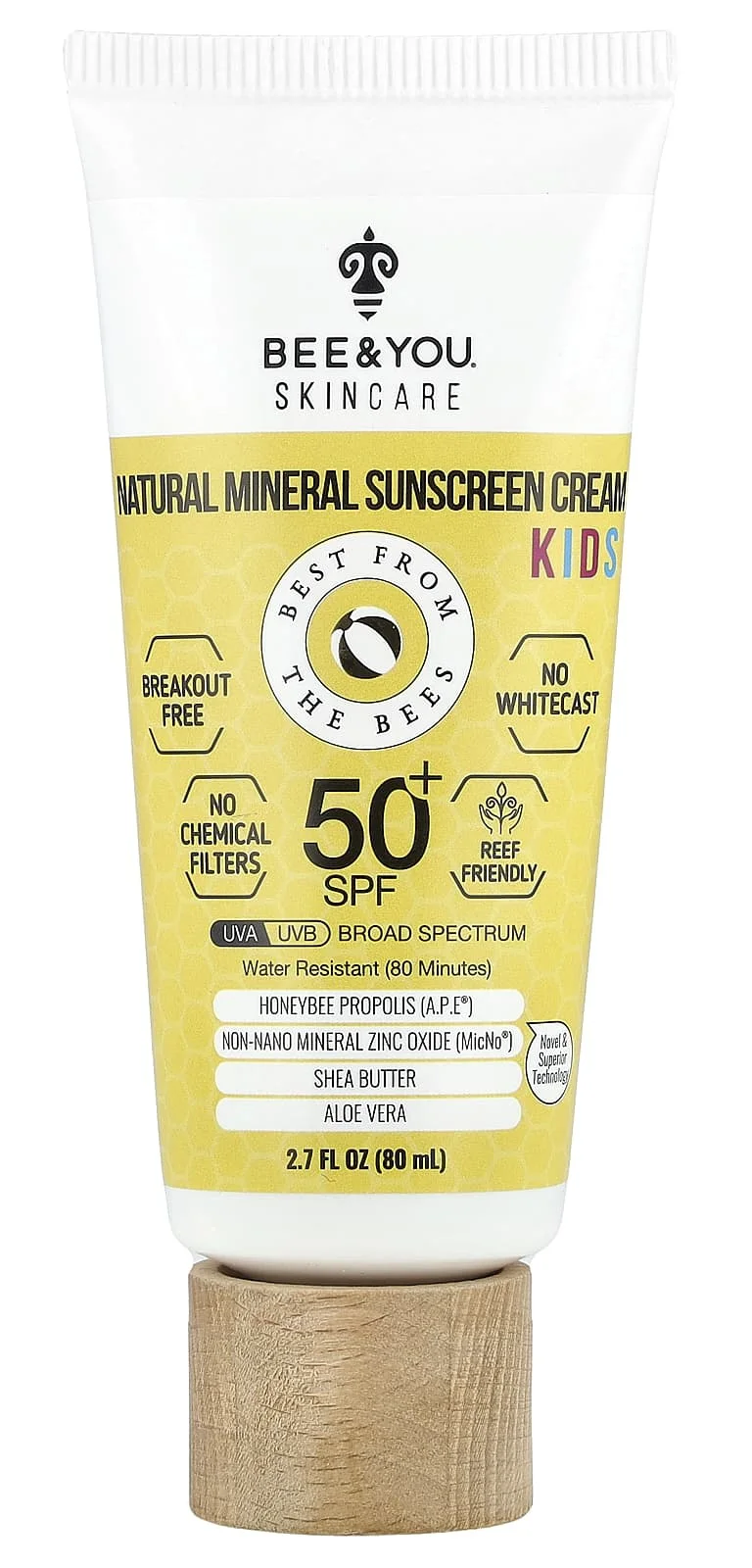 Kem chống nắng Bee & You Kids, Natural Mineral Sunscreen Cream, SPF 50+, 2.7 Fl Oz (80 Ml)