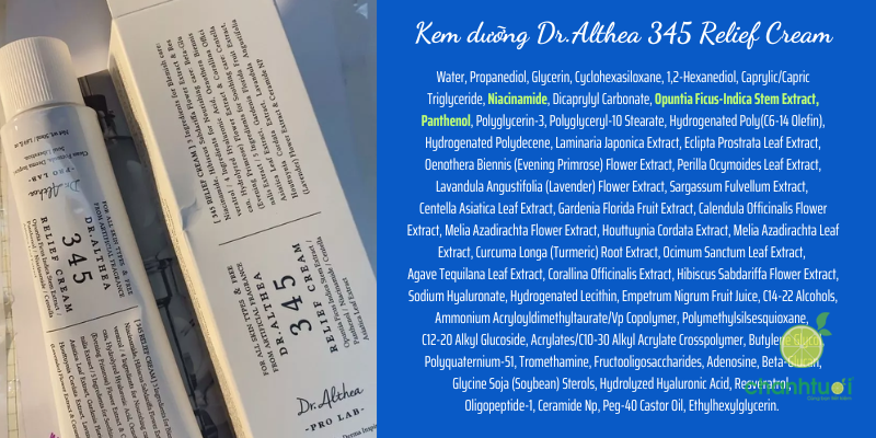 Bảng thành phần kem dưỡng 345 Relief Cream