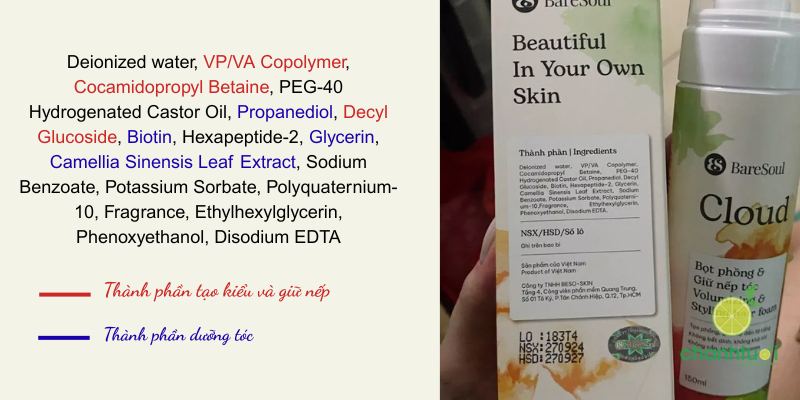Bọt xịt phồng và giữ nếp tóc BareSoul 06