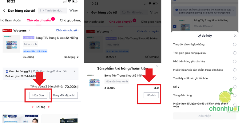 cách hủy đơn hàng trên lazada 2