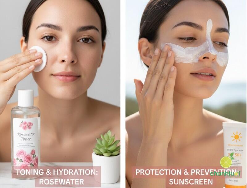 cách sử dụng nước hoa hồng và kem chống nắng 1 (1)