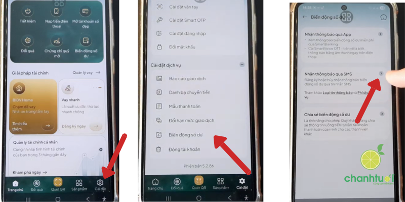 Hủy BSMS BIDV trên SmartBanking 1