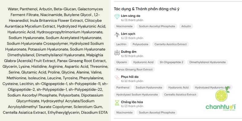 innoskin beta & vitamin b5 serum thành phần