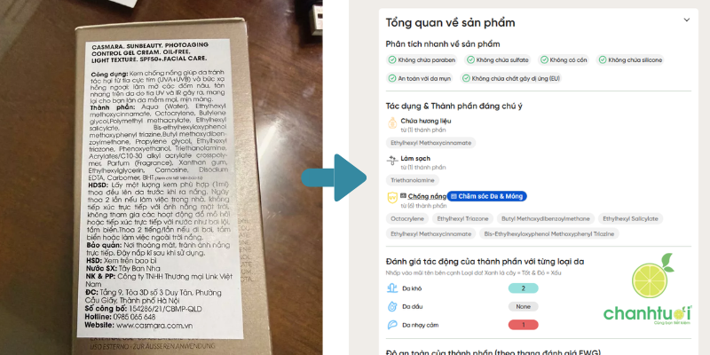 KEM CHỐNG NẮNG CASMARA thành phần