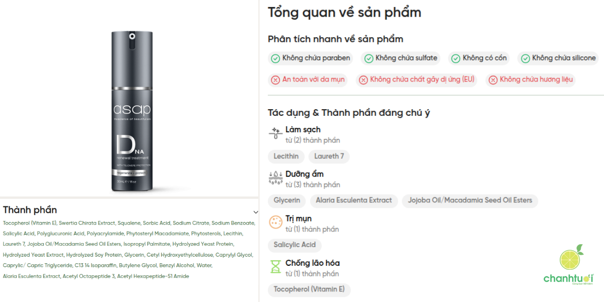 kem dưỡng Asap DNA Renewal Treatment thành phần