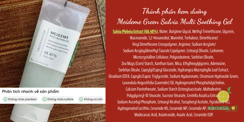 Kem Dưỡng Meideme Green Salvia Multi Soothing Gel thành phần