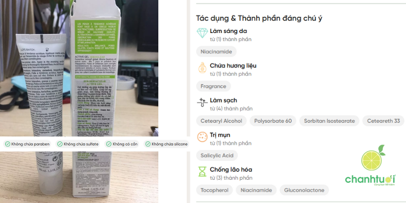 kem dưỡng SVR Sebiaclear Active thành phần