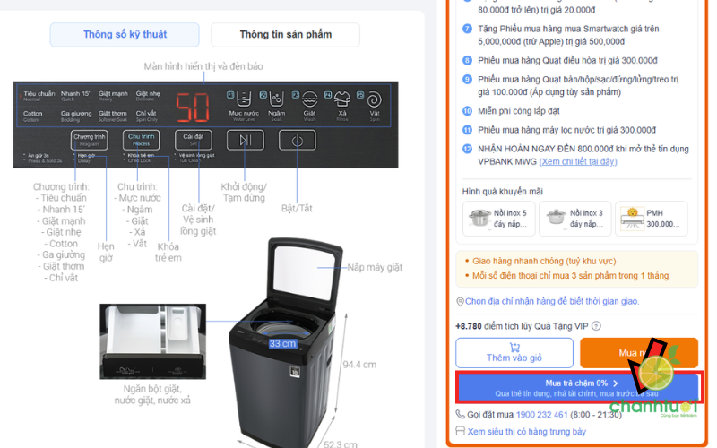 máy giặt trả góp Điện Máy Xanh 1-1