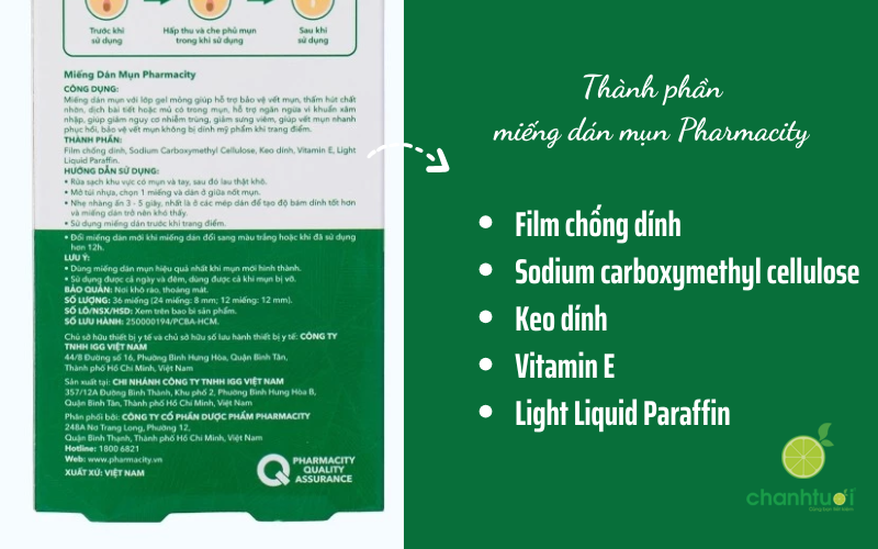 miếng dán mụn pharmacity thành phần