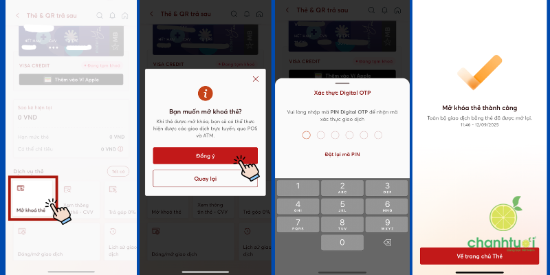 mở khóa thẻ MBBank qua app banking