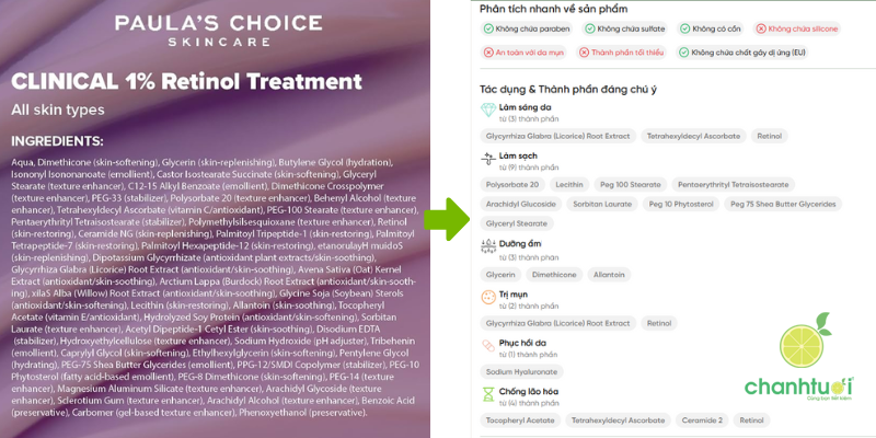Paula's Choice Clinical 1% Retinol thành phần
