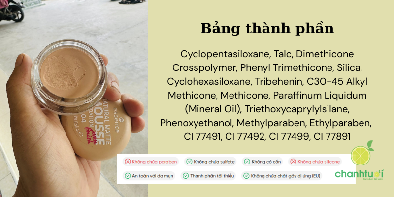 phấn tươi Đức Essence Mousse thành phần