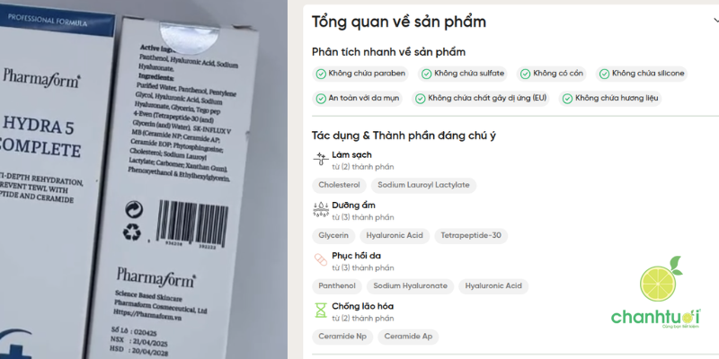 Pharmaform Hydra 5 Complete serum thành phần
