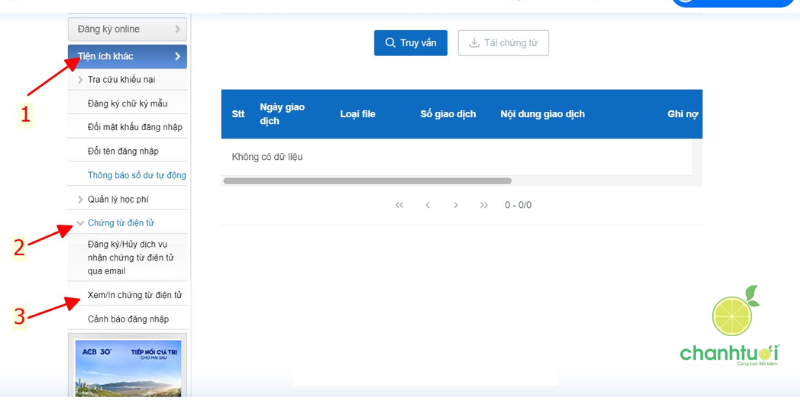 sao kê online acb 2
