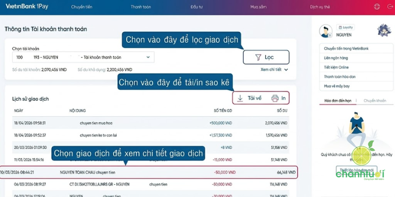 sao kê online vietinbank 5