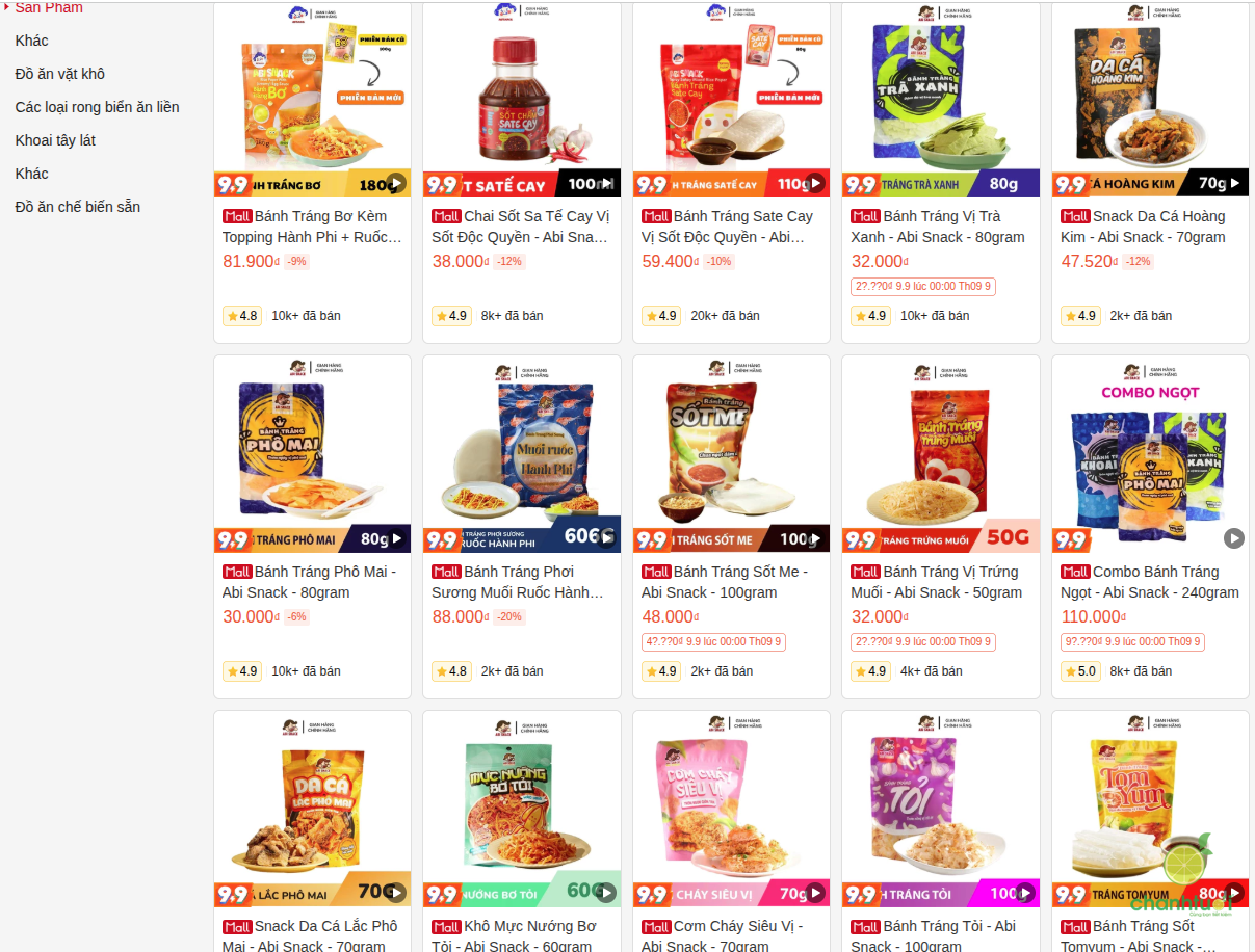 shop bán đồ ăn vặt trên Shopee 3