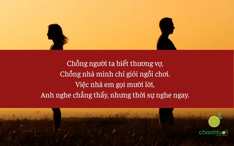 Chồng người ta biết thương vợ,Chồng nhà mình chỉ giỏi ngồi chơi.Việc nhà em gọ...