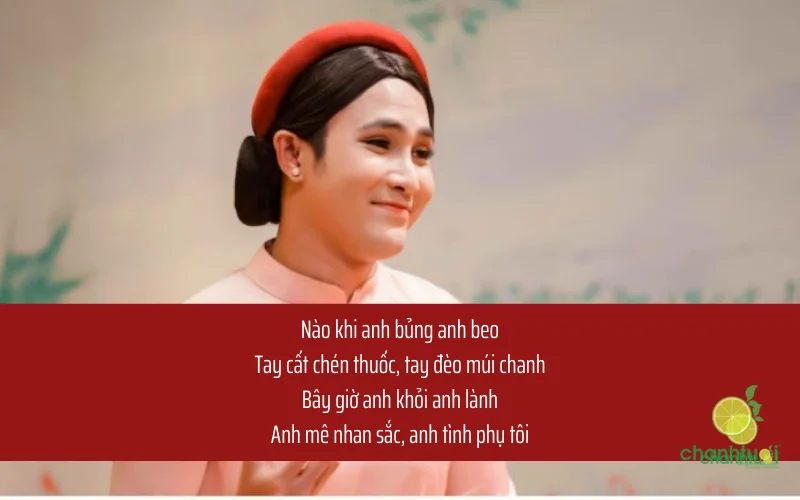 Chồng người thổi sáo thổi tiêuChồng mình ngồi bếp, húp riêu bỏng mồm