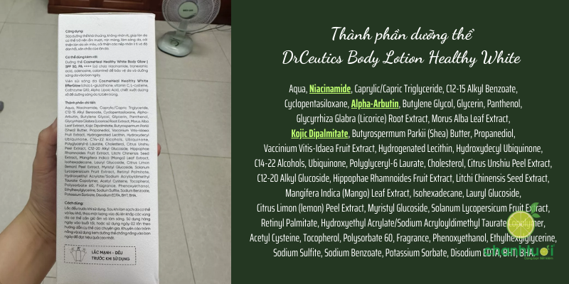 _Sữa Dưỡng Thể Trắng Da DrCeutics thành phần