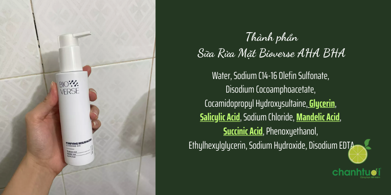 Sữa Rửa Mặt Bioverse AHA BHA thành phần