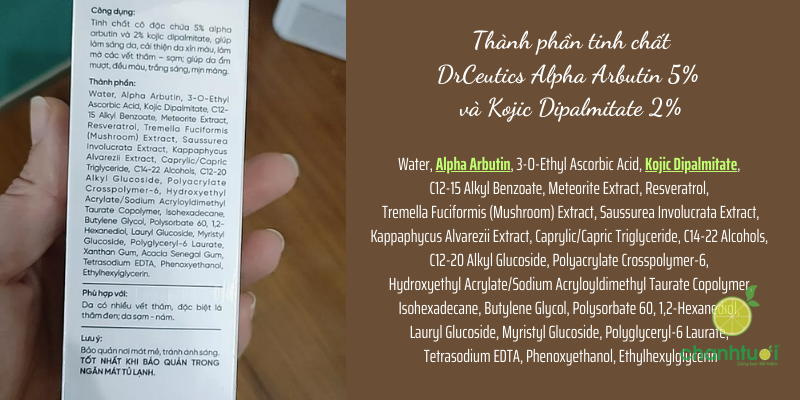 thành phần DrCeutics Alpha Arbutin 5% và Kojic Dipalmitate 2