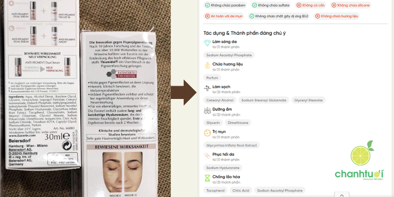 thành phần eucerin anti pigment dual serum