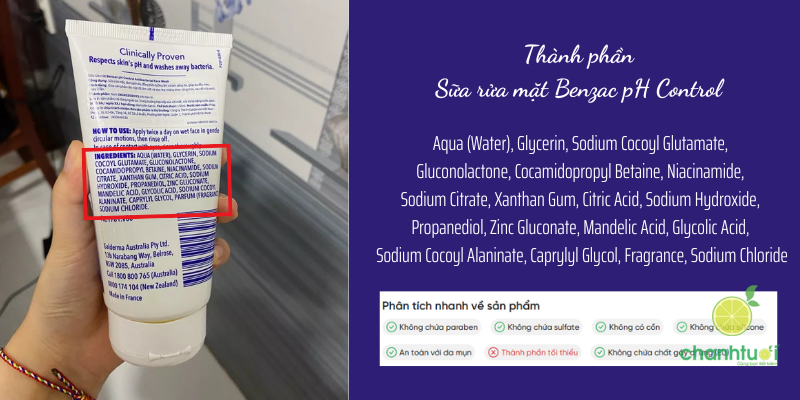 thành phần sữa rửa mặt Benzac pH Control