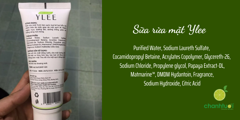 thành phần sữa rửa mặt ylee