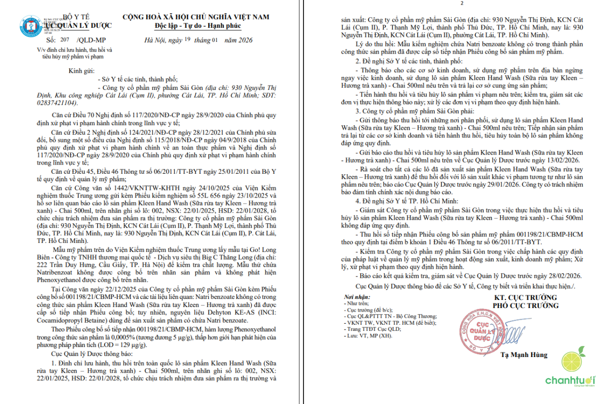 thu hồi sản phẩm Acnes, Kleen 2