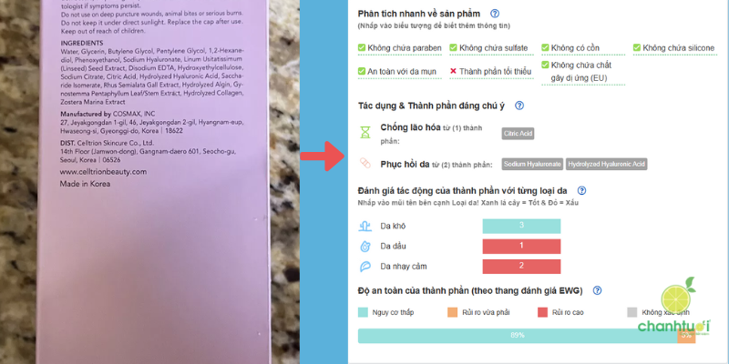 toner hanskin thành phần