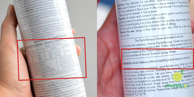 xịt khoáng avene thành phần