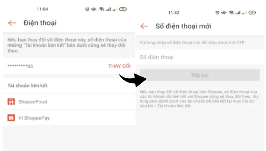 thay đổi số điện thoại Shopee