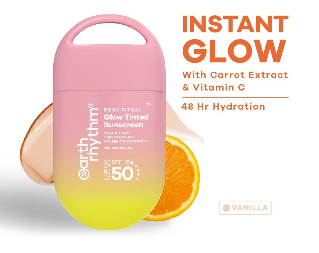 Earth Rhythm Rosy Ritual Glow Tinted Sunscreen SPF 50 Pa ++++ With Vitamin C, No Oxybenzone - Vanilla