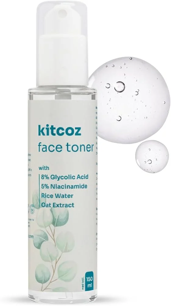 Kitcoz 5% Niacinamide, 8% Glycolic Acid & Rice Water Face Toner | Pore Tightening, Gentle Exfoliating, Hydrating & Skin Tone Correcting Toner For All Skin Types