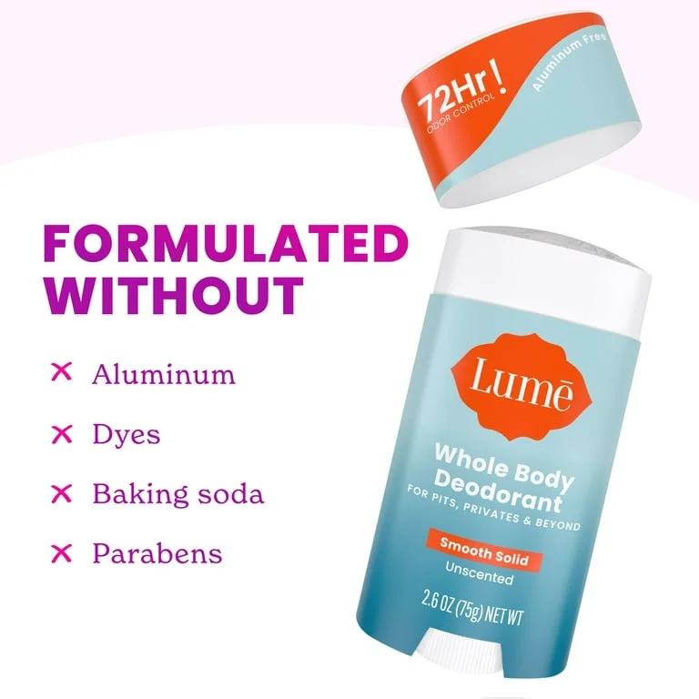 Sản phẩm khử mùi Lumē Unscented Smooth Solid Stick Deodorant