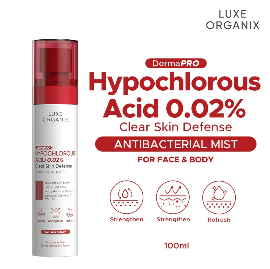 Xịt thơm Luxe Organix Hypochlorous Acid 0.02% Clear Skin Defense Antibacterial Mist 100ml
