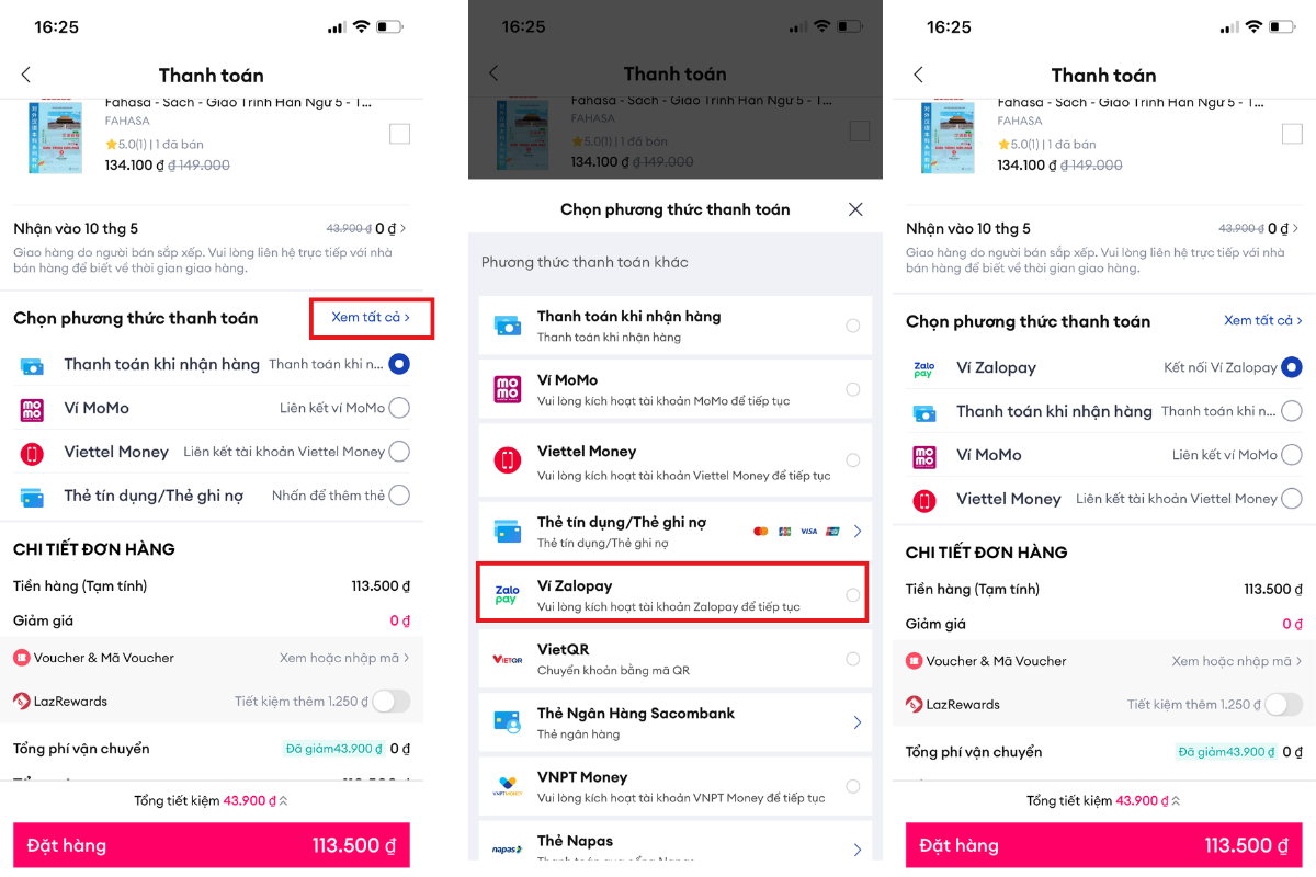 cách liên kết zalopay với lazada 1