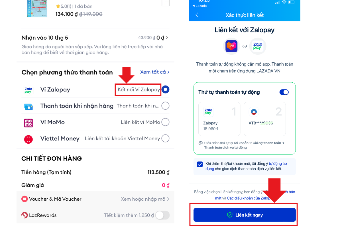 cách liên kết zalopay với lazada 2