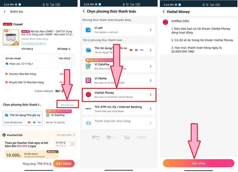 cach thanh toan lazada bang viettel money 4