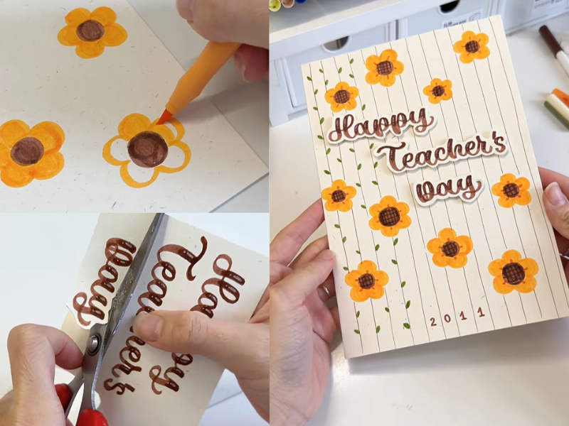 cách vẽ thiệp 2011 hoa vàng