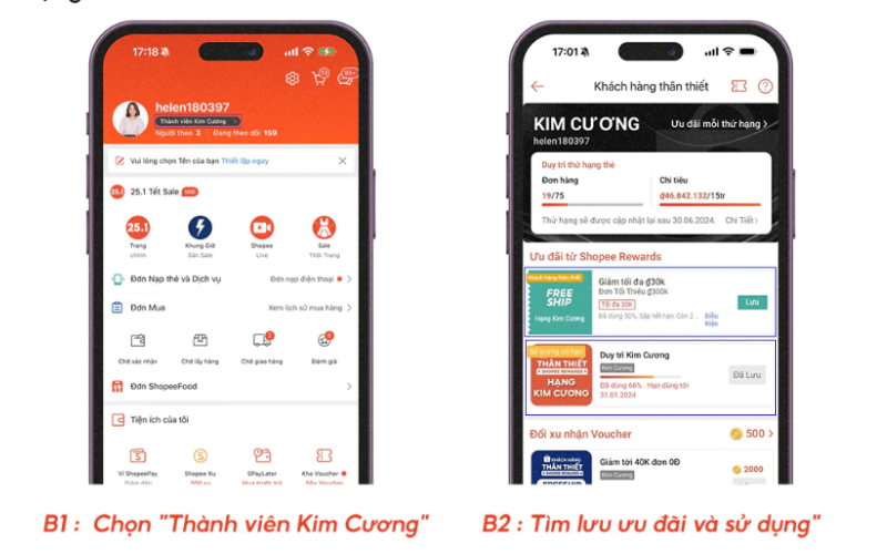 hạng kim cương shopee 3
