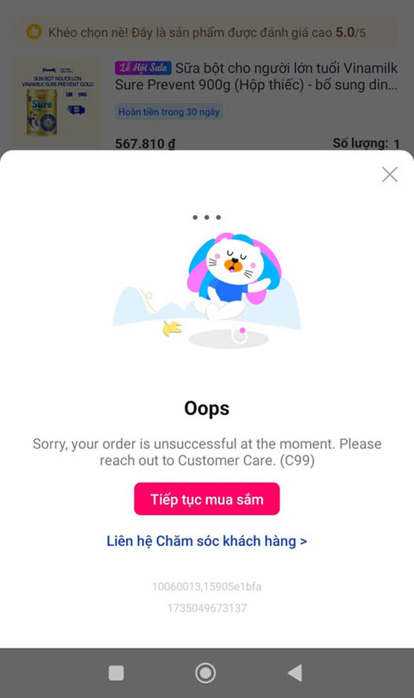 không đặt được hàng trên Lazada 3