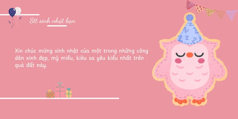 Chúc bạn sinh nhật vui vẻ, sang tuổi mới xinh lại càng xinh, duyên lại càng duyê...