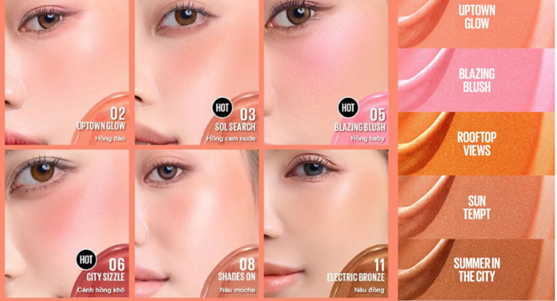 má hồng kem maybelline bảng màu