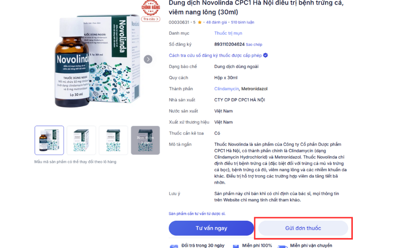 nơi mua thuốc trị mụn novolinda