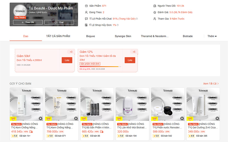 shop bán mỹ phẩm uy tín trên shopee 10