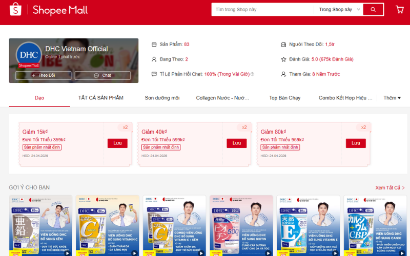 shop bán thực phẩm chức năng dhc