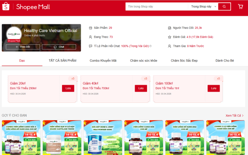 shop bán thực phẩm chức năng healthy care